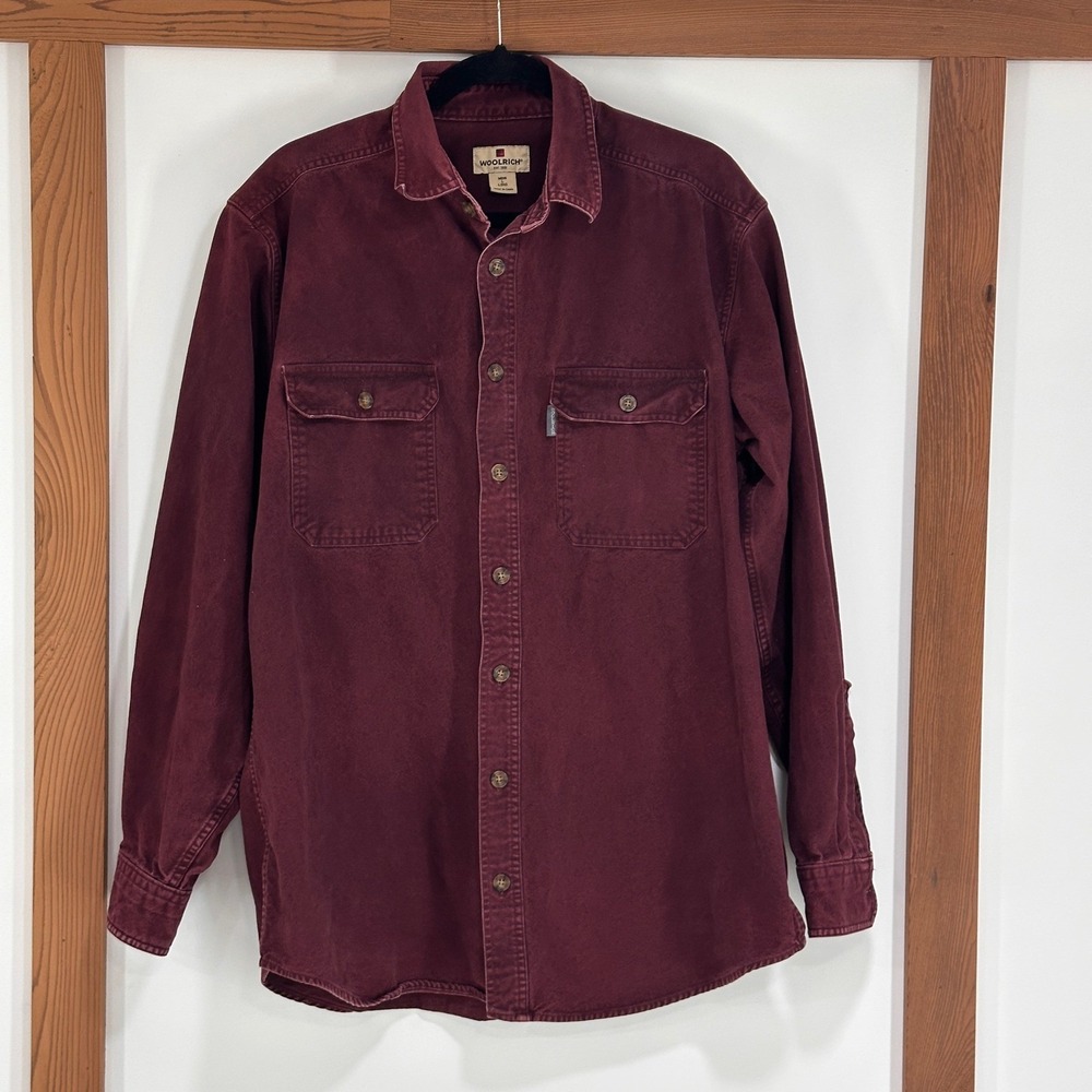 Woolrich 6275 Cotton Button Down Shirt Mens L Long Burgundy Workwear Utility